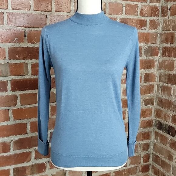 John Smedley for Hooper Vintage Wool Mock Neck Dusty Blue Sweater XXS - Picture 1 of 15